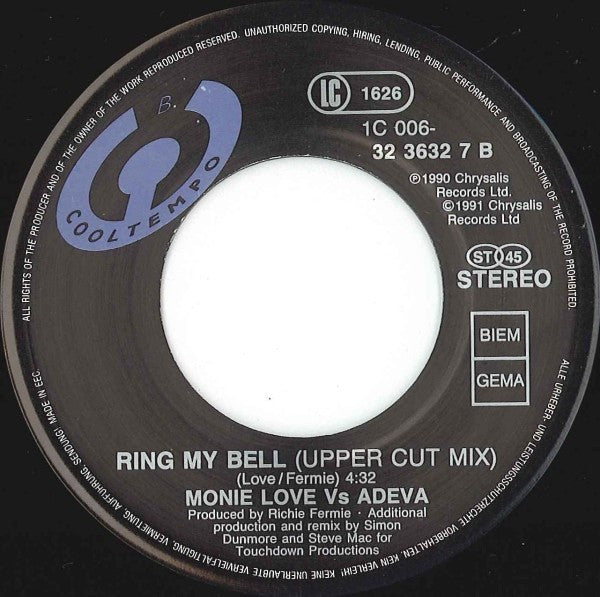 Monie Love Vs Adeva : Ring My Bell (7", Single)