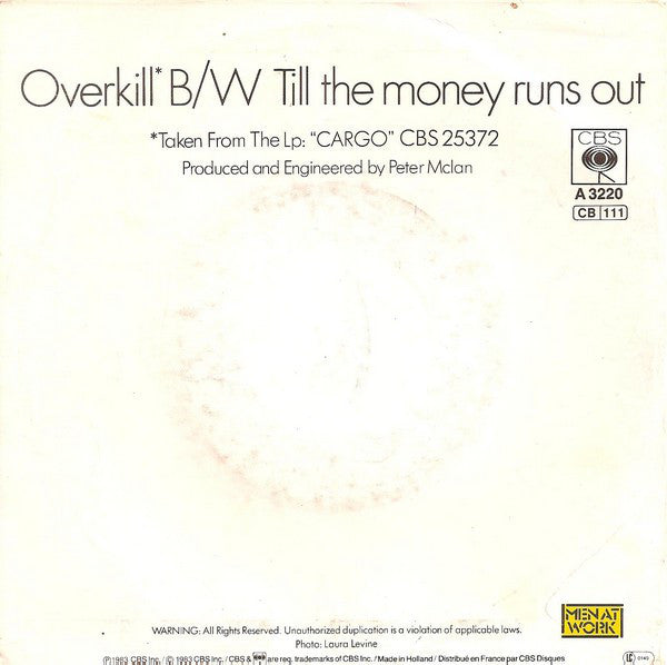 Men At Work : Overkill (7", Single)