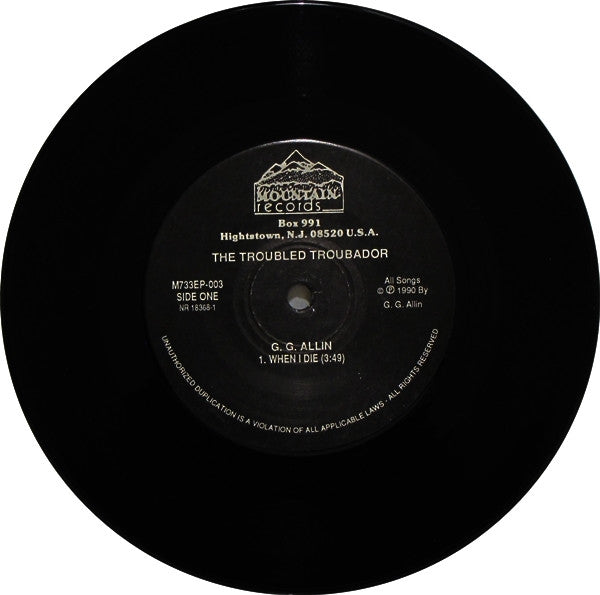 GG Allin : The Troubled Troubador  (7", EP, RE, Bla)