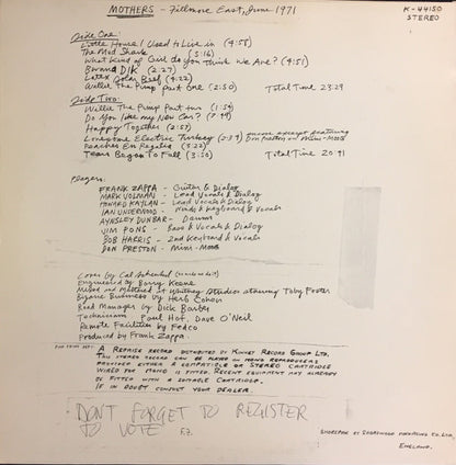 The Mothers : Fillmore East June 1971 (LP, Album, RE)