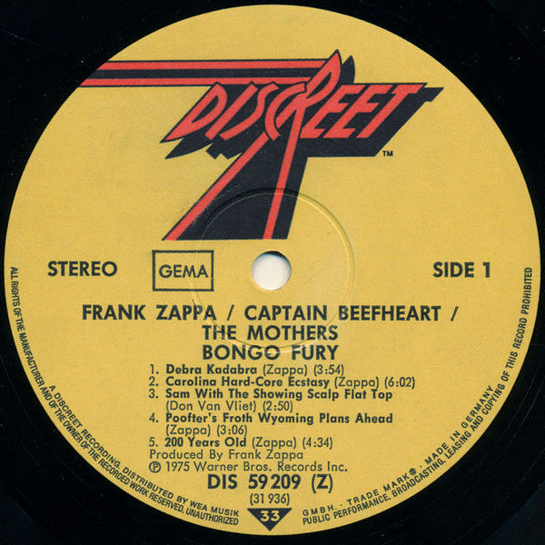 Zappa* / Beefheart* / Mothers* : Bongo Fury (LP, Album)