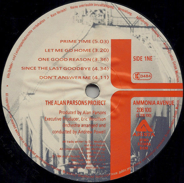 The Alan Parsons Project : Ammonia Avenue (LP, Album, Son)