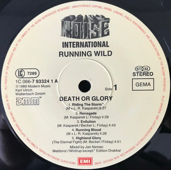 Running Wild : Death Or Glory (LP, Album, Noi)