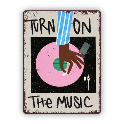 Turn on the music - blikken bord 20x30cm