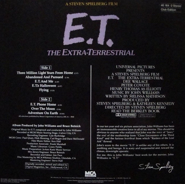 John Williams (4) : E.T. The Extra-Terrestrial (Music From The Original Motion Picture Soundtrack) (LP, Album, Club)