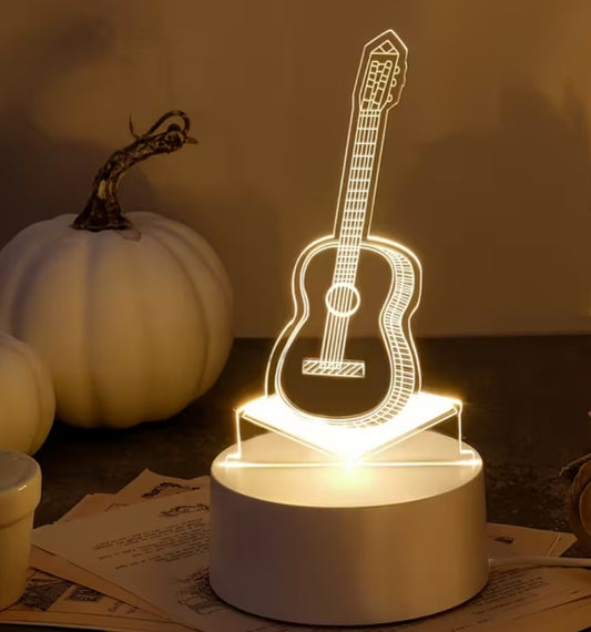 🎸 Geometric Guitar 3D Nachtlamp – Warm LED Licht