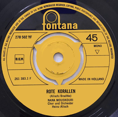 Nana Mouskouri : Rote Korallen (7", Single, Mono)