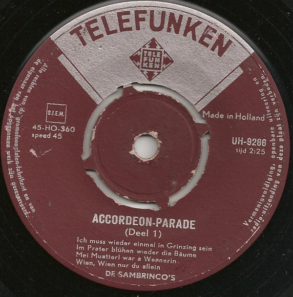 De Sambrinco's : Accordeon-Parade (Deel 1) (7", Single)