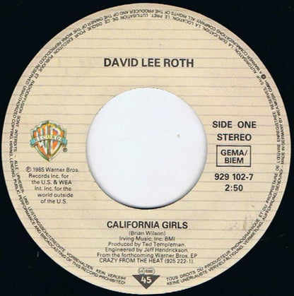David Lee Roth : California Girls (7", Single)