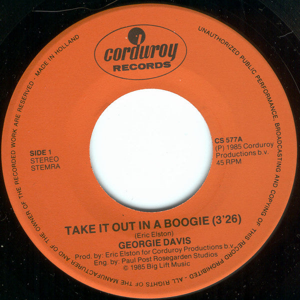 Georgie Davis : Take It Out In A Boogie (7", Single)