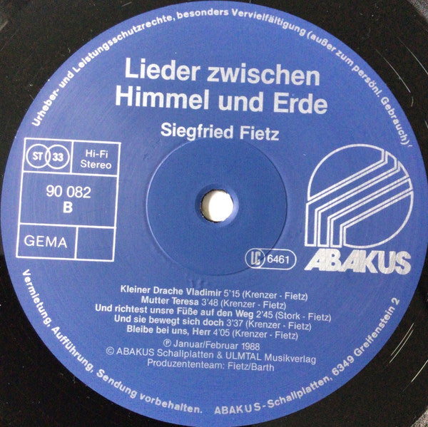 Siegfried Fietz : Lieder Zwischen Himmel Und Erde (LP, Album)