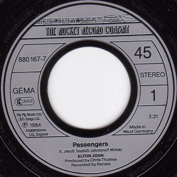 Elton John : Passengers (7", Single)