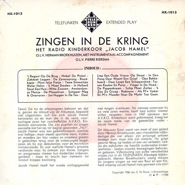Kinderkoor Jacob Hamel onder leiding van Herman Broekhuizen : Zingen In De Kring (7", EP)