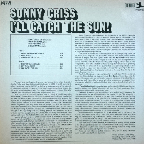Sonny Criss : I'll Catch The Sun! (LP, Album)