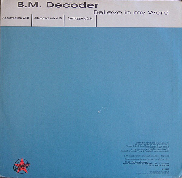 B.M. Decoder : Believe In My Word (12")