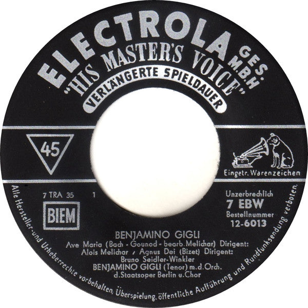 Beniamino Gigli : Benjamino Gigli Mit Chor Und Orchester (7", EP, Mono)