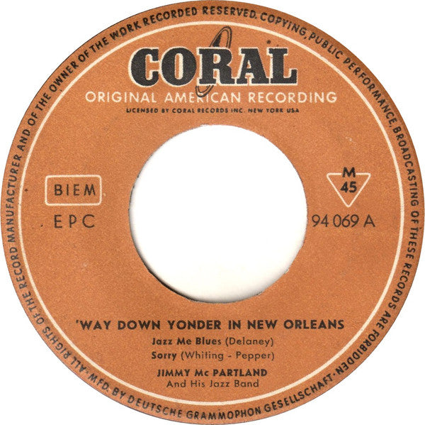 Jimmy McPartland & His Jazz Band : 'Way Down Yonder In New Orleans (7", EP)