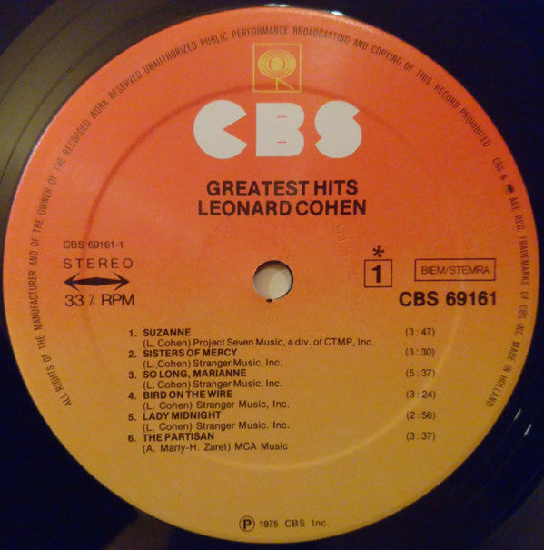 Leonard Cohen : Greatest Hits (LP, Comp)