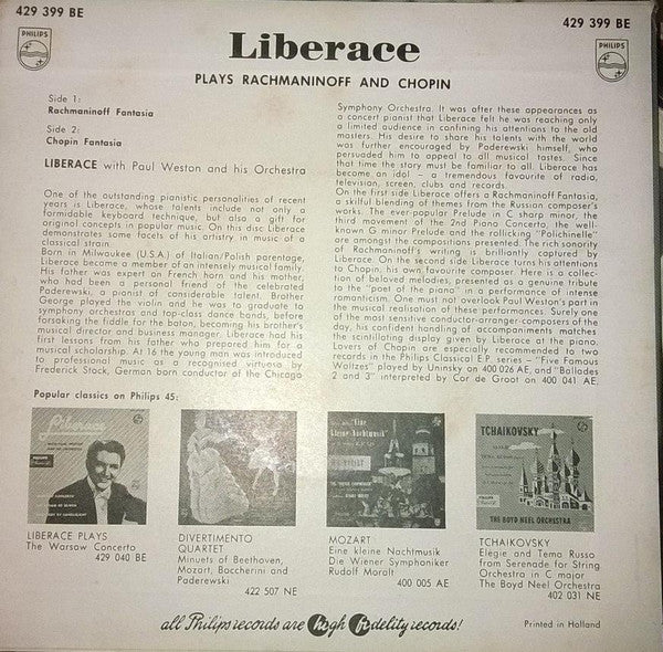 Liberace : Liberace Plays Rachmaninoff And Chopin (7", EP)