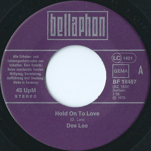Des Lee : Hold On To Love / Angel Of Love (7")