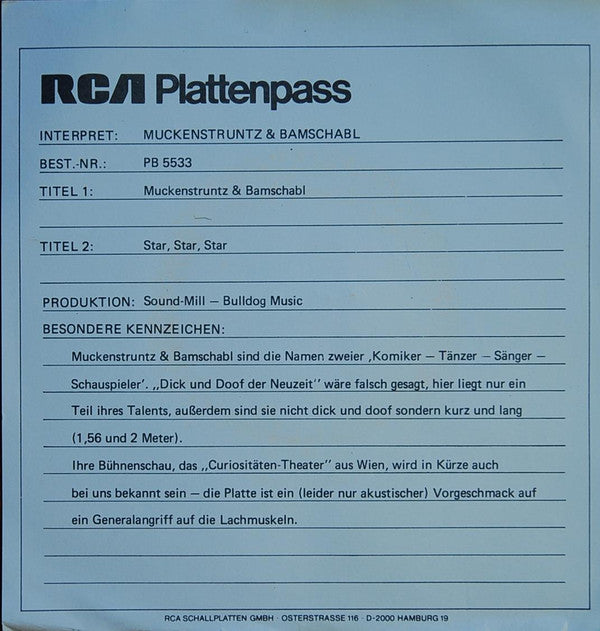 Muckenstruntz & Bamschabl : Muckenstruntz & Bamschabl / Star, Star, Star (7", Single)
