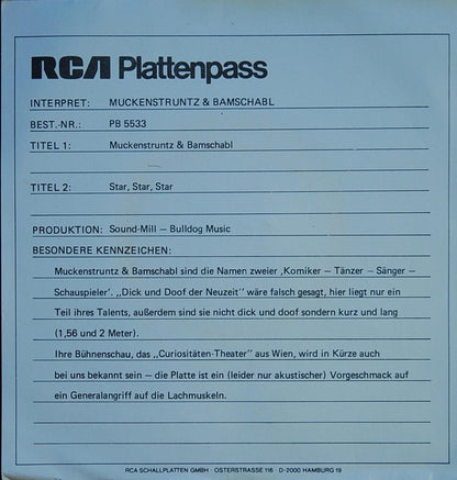 Muckenstruntz & Bamschabl : Muckenstruntz & Bamschabl / Star, Star, Star (7", Single)