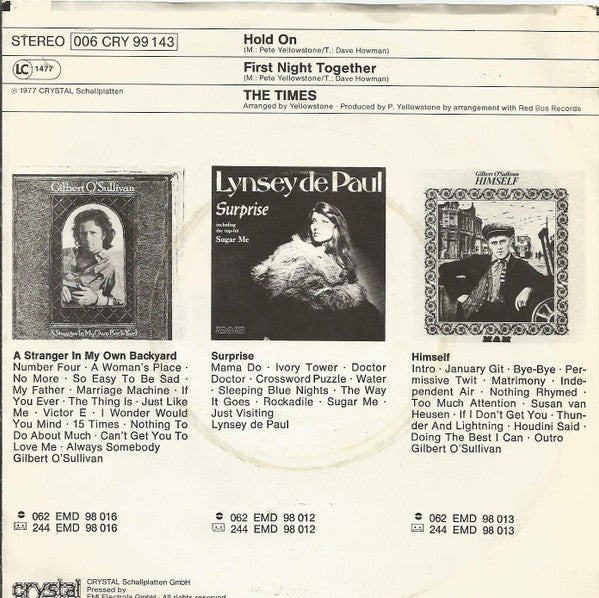 The Times (7) : Hold On (7", Single, Lar)