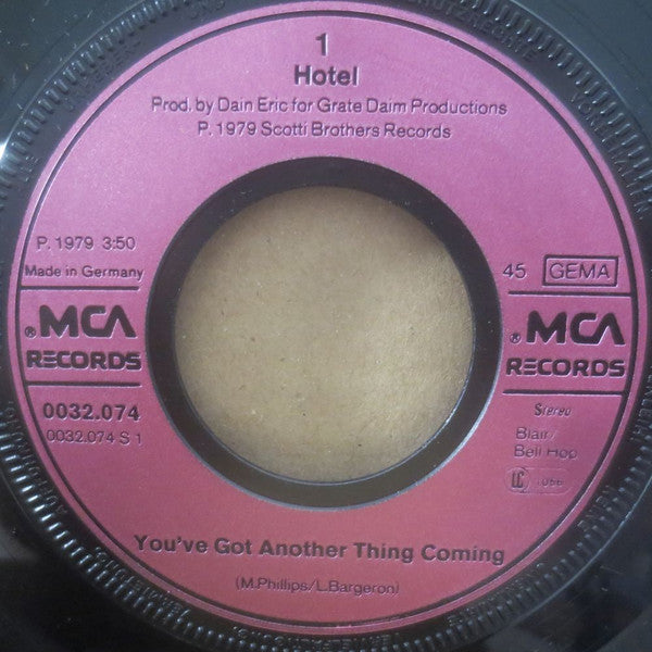 Hotel (5) : You've Got Another Thing Coming (7", Single)