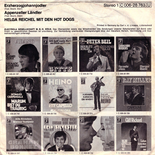 Helga Reichel Mit Den Hot Dogs : Erzherzogjohannjodler / Appenzeller Ländler (7", Single)