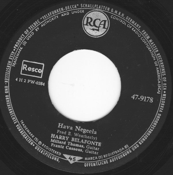 Harry Belafonte : Judy Drownded / Hava Negeela (7", Single)