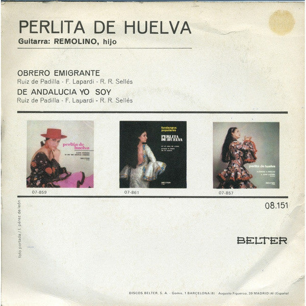 Perlita De Huelva : Obrero Emigrante / De Andalucía Yo Soy (7", Single)