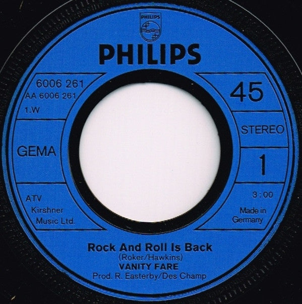 Vanity Fare : Rock And Roll Is Back (7", Single)
