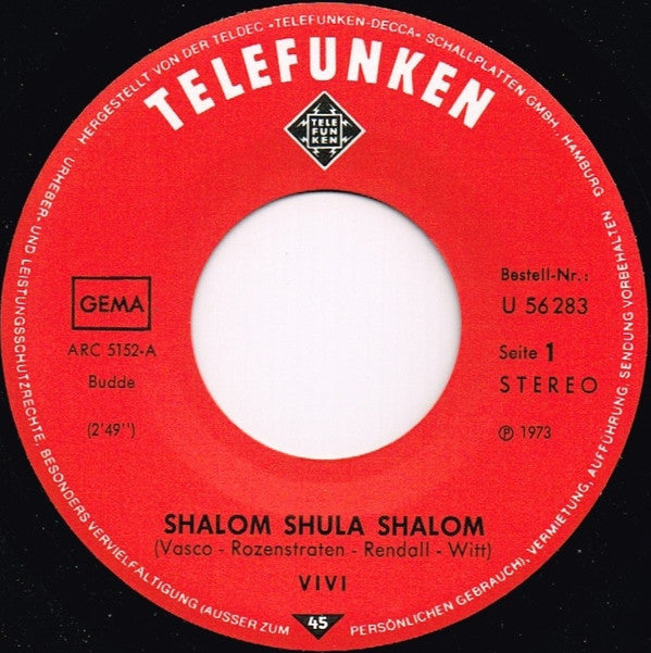 Vivi : Shalom Shula Shalom (7", Single)