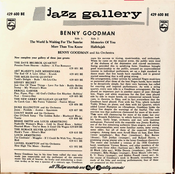 Benny Goodman And His Orchestra : Jazz Gallery (7", EP)