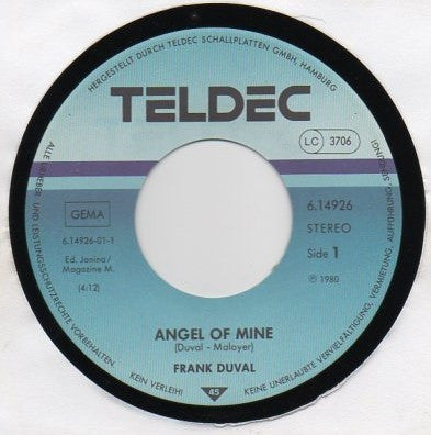 Frank Duval : Angel Of Mine (7", Single)