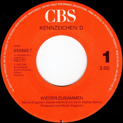 Kennzeichen: D : Wieder Zusammen (7", Single)