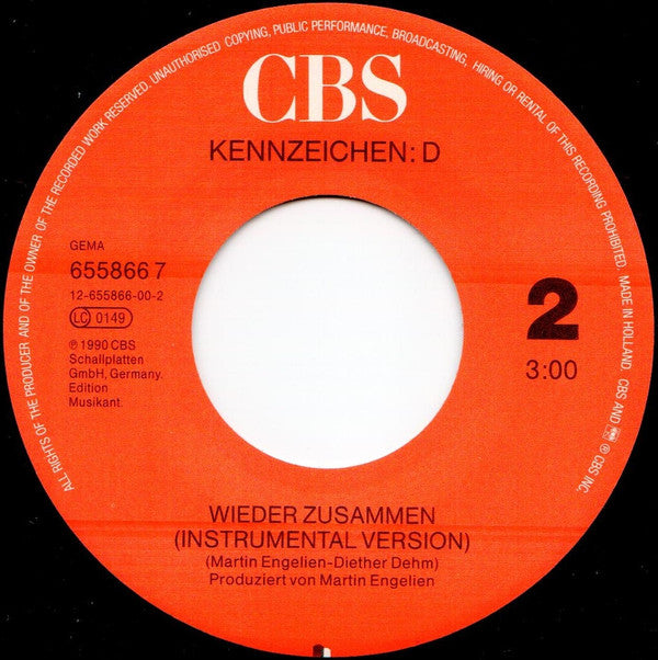 Kennzeichen: D : Wieder Zusammen (7", Single)