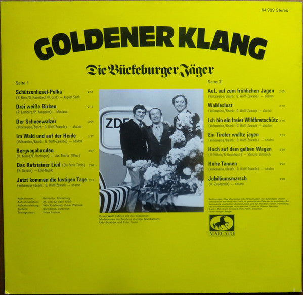 Die Bückeburger Jäger , Dirigent: Georg Wolff : Goldener Klang - Die Größten Volkslieder-Hits (LP, Album)