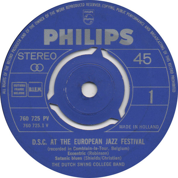 The Dutch Swing College Band : D.S.C. At The European Jazz Festival  (7", EP, Mono)