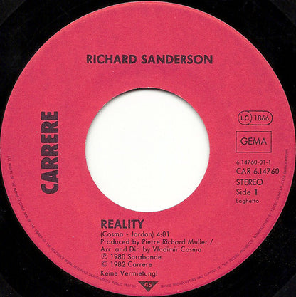 Richard Sanderson / Paul Hudson : Reality / I Can't Swim (7", Single)