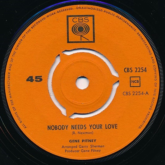 Gene Pitney : Nobody Needs Your Love (7", Single)