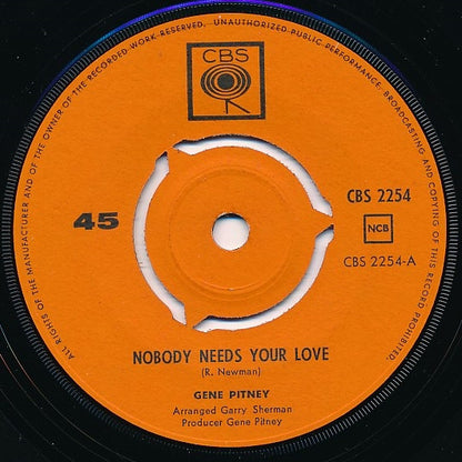Gene Pitney : Nobody Needs Your Love (7", Single)