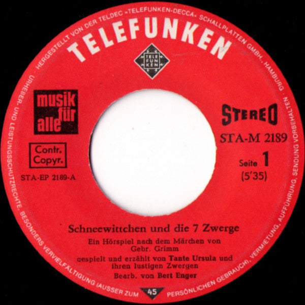 Gebrüder Grimm : Schneewittchen Und Die 7 Zwerge - Aschenputtel (7", EP)