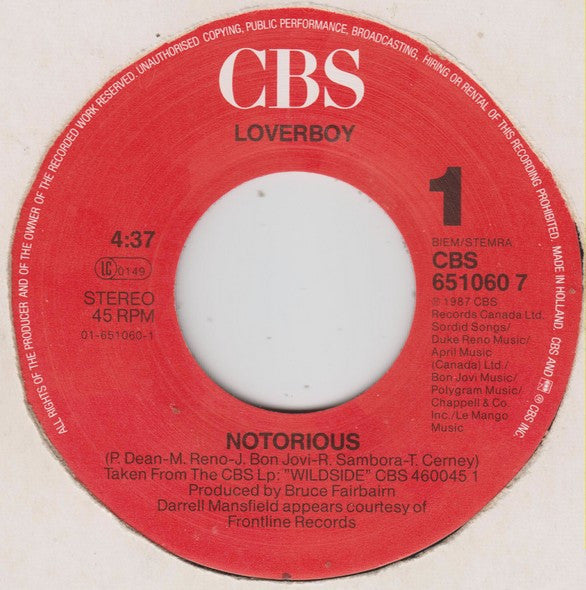 Loverboy : Notorious (7", Single)