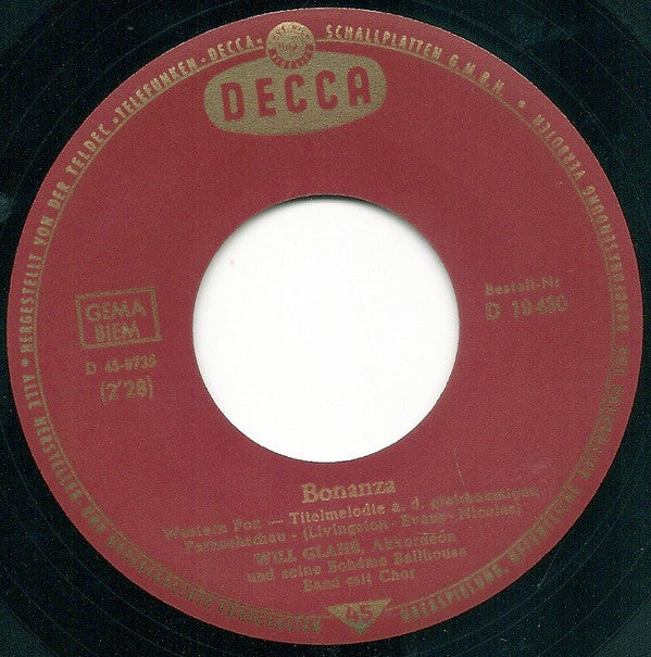 Will Glahé's Boheme Ballhouse Band : Ich Kauf' Mir Lieber Einen Tirolerhut / Bonanza (7", Single)