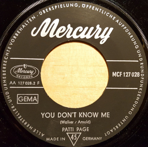 Patti Page With The Merry Melody Singers : You Don't Know Me / Most People Get Married (7", Single)