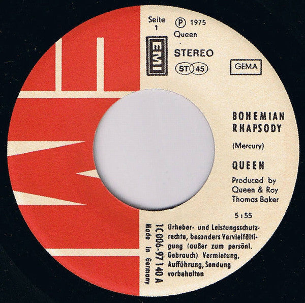 Queen : Bohemian Rhapsody (7", Single, Bla)