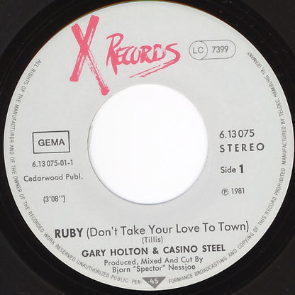 Gary Holton & Casino Steel : Ruby (Don't Take Your Love To Town) (7")