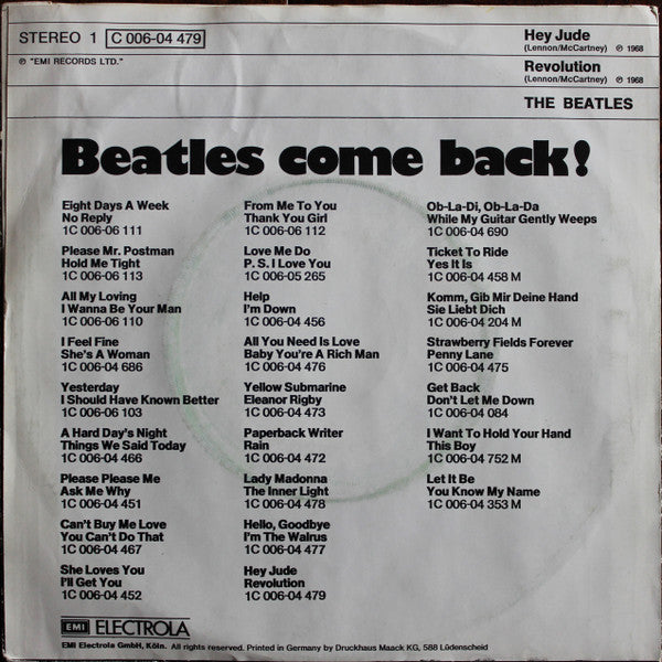 The Beatles : Hey Jude / Revolution (7", Single, RE)