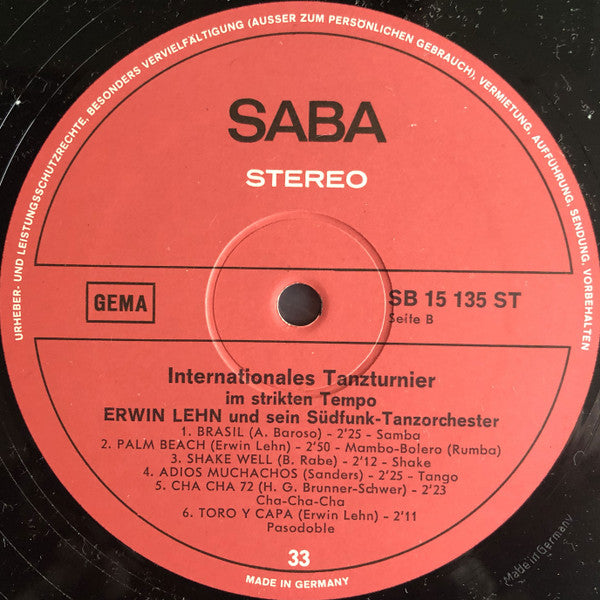 Erwin Lehn Und Sein Südfunk Tanzorchester : Internationales Tanzturnier Im Strikten Tempo (LP, Album)